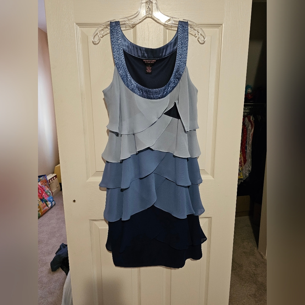 Signature by Robbie Bee Blue Layered Tiered Dress sz 12